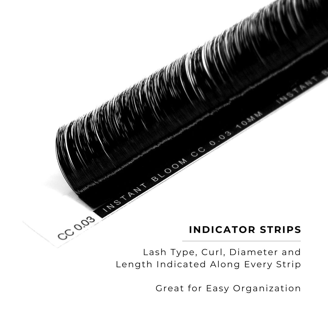side profile of a strip of instant bloom 0.05mm lashes