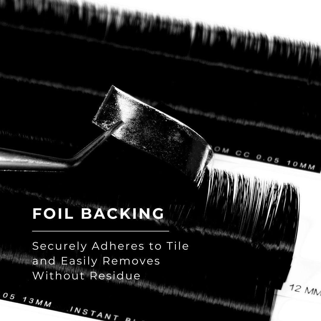 strip of instant bloom 0.05mm lashes showing foil backing