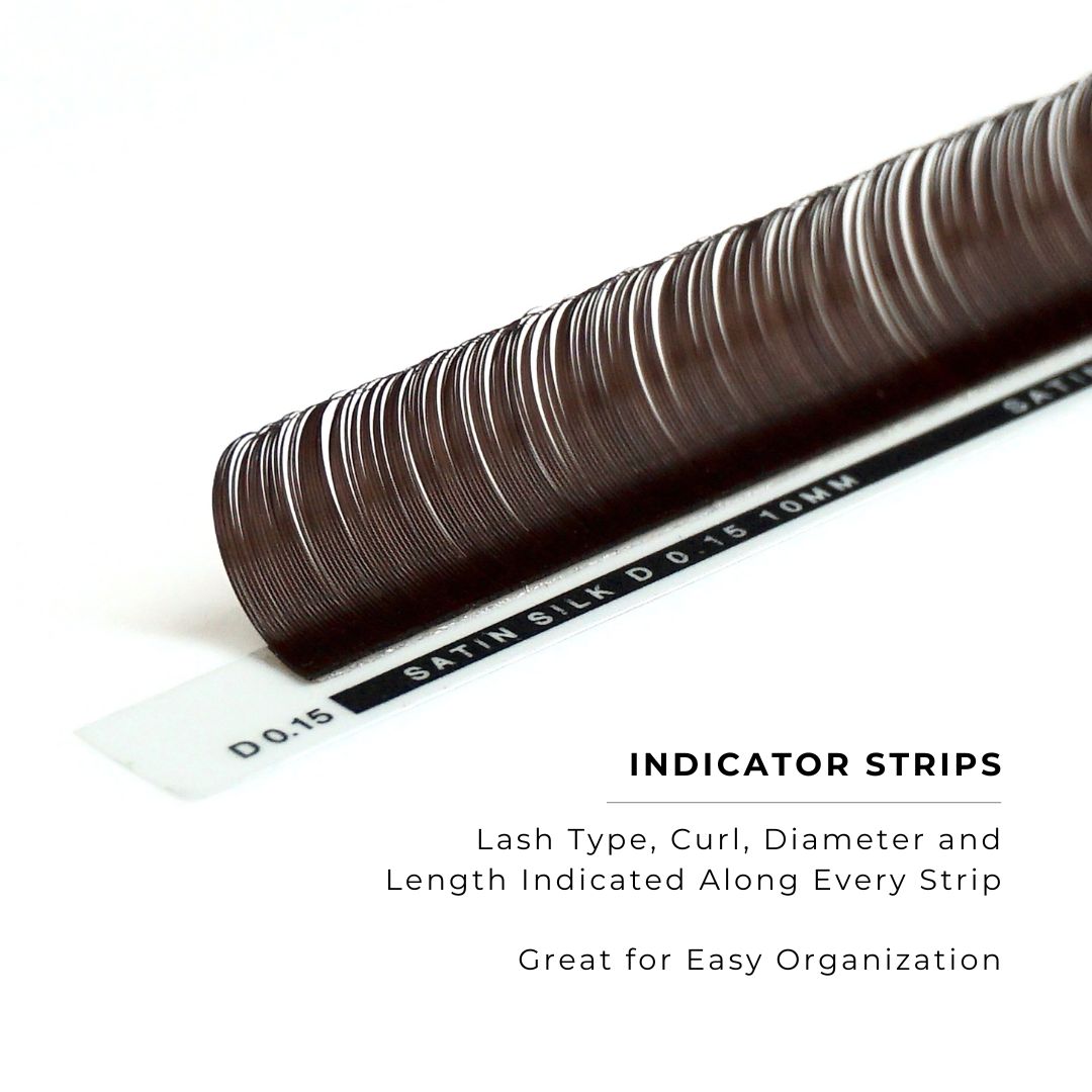 side profile of a strip of chocolate satin silk 0.15mm lashes