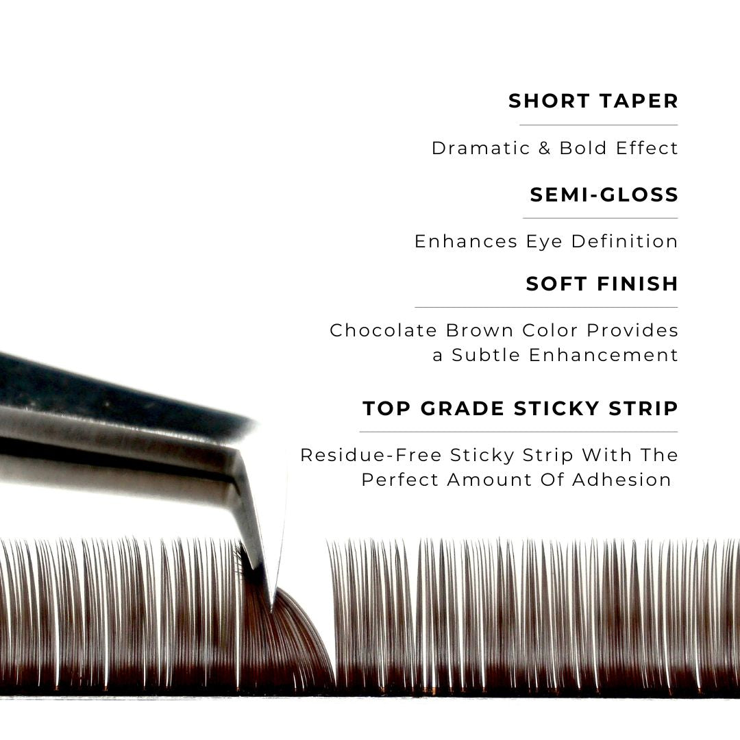 strip of chocolate satin silk 0.15mm lashes with features