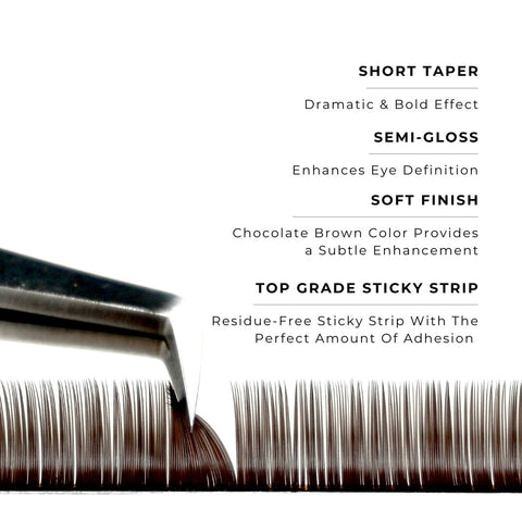 strip of chocolate satin silk 0.15mm lashes with features